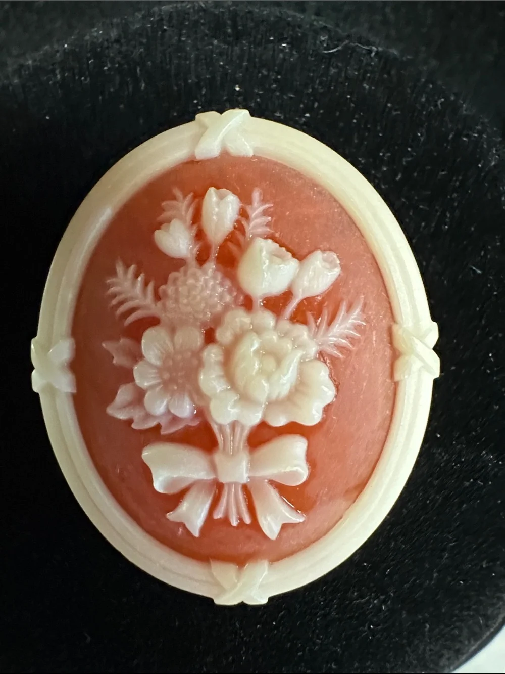 Vintage Avon Peach and Cream Floral Cameo Brooch